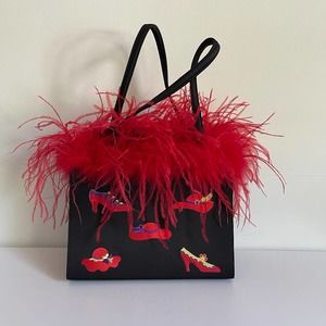 Stylish Black and Red Feathered Shoulder Bag